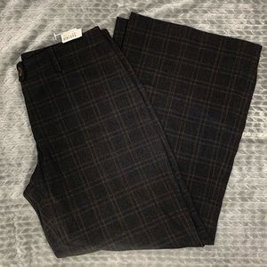NWT Cabi Dark Charcoal Gray Plaid Wide Leg Mid Rise Trouser Pants Size 16 Long